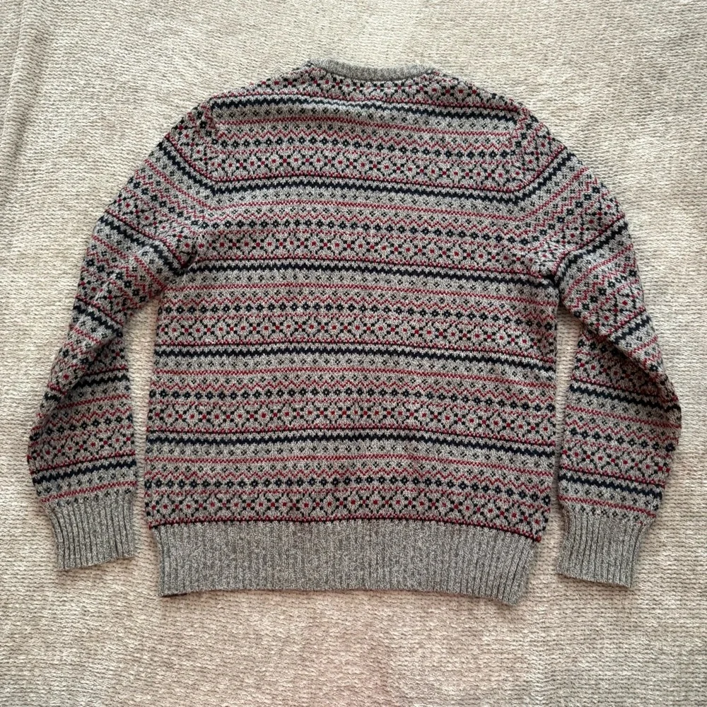 Eddie Bauer Fair Isle Wool Blend Sweater Mens Medium Gray Nordic Crewneck - Picture 4 of 8